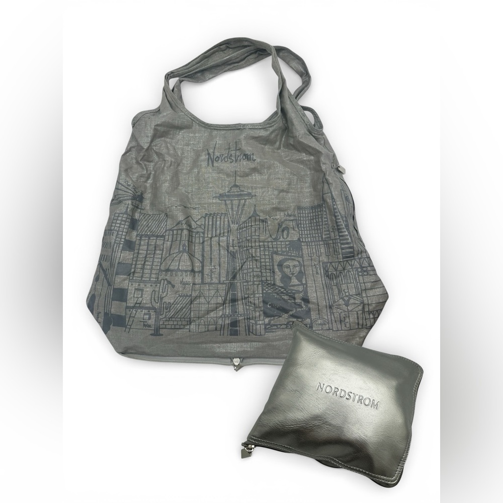 Nordstrom Packable Shopping Travel Tote in Silver Foldable Zip Design